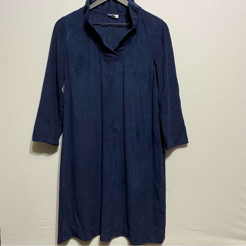 Crown & Ivy Womens Navy Blue 3/4 Sleeve Faux Suede Dress - L